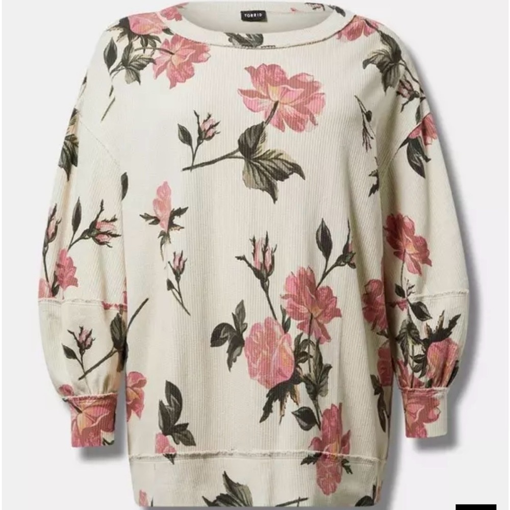 Torrid Pink Floral Cream Oversized Long Sleeve Crew Plus Size 5 NWOT